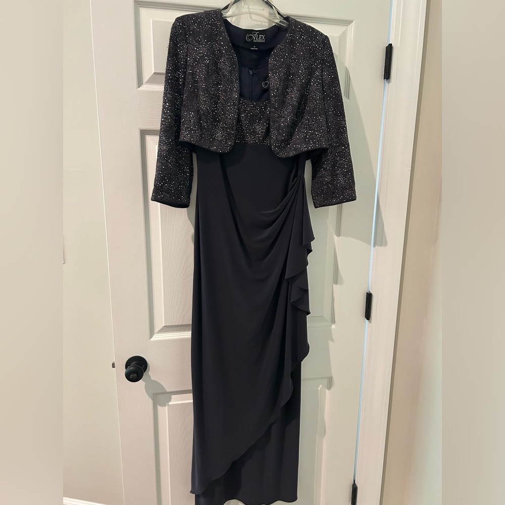 Alex Evenings Black Glitter Jacket Evening Dress